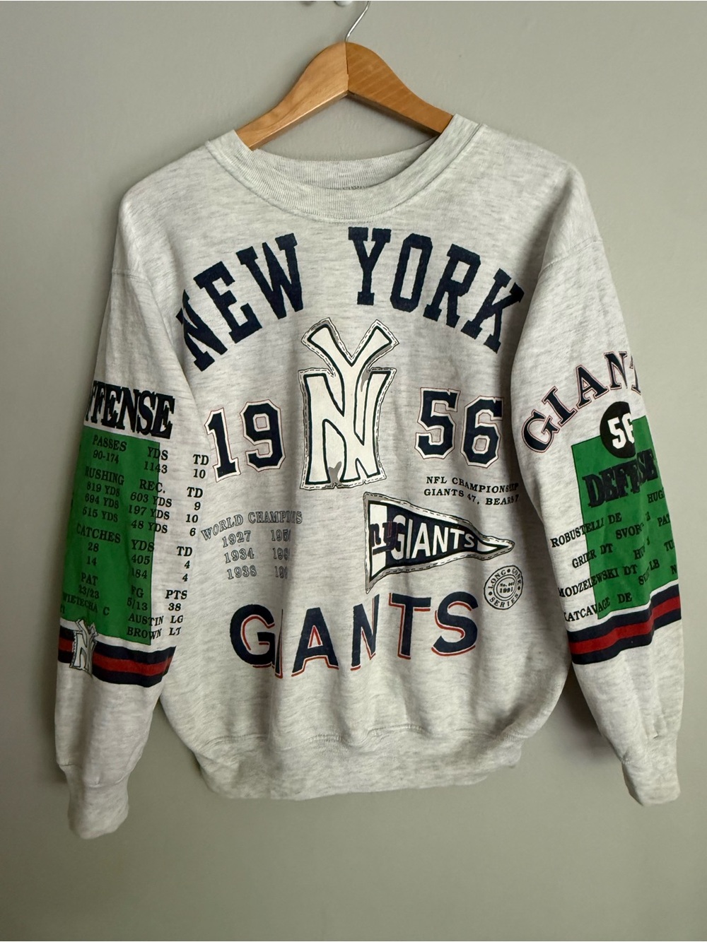 Vintage New York Giants Gray Graphic Crewneck Sweatshirt 1956 World Champions